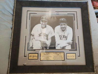 Cooperstown Collection Babe Ruth & Lou Gehrig Signed Framed Vintage 16x15". - Image 1 of 4