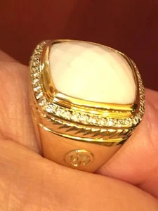 David Yurman 18K Yellow Gold White Agate Diamond 14mm Albion Ring 18.2 Grams - Picture 1 of 10