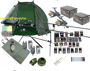 Carp Fishing Kit / Set Rods Reels Tools Mat Shelter GIANT Accessory Pack - Picture 1 of 1