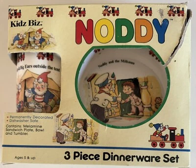 Noddy 3 Piece Dinnerware Set Vintage Melamine 1990 Sandwich Plate, Bowl, Tumbler - image 1 of 4