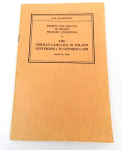 2B U.S. War Department German Campaign In Polnad 1939 Military Book 1942 w/ Map - Picture 1 of 6