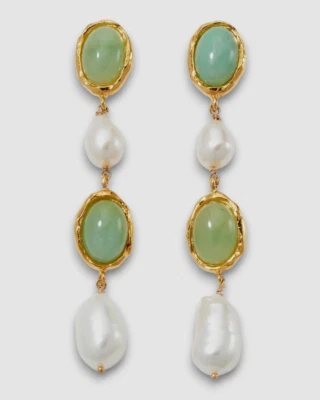 $396 Adam Lippes Mujer Chapado en Oro 24k Piedras Semipreciosas Pendientes Foto 1 de 2