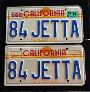 Vintage Orig Matching California License Plate Vanity Pair "84 JETTA" VW NICE - Picture 1 of 2