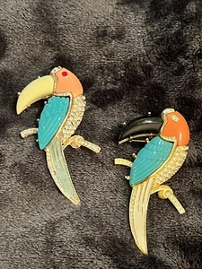 Juego de broches Kenneth Jay Lane imitación coral turquesa ónix tucán pájaro - Imagen 1 de 5