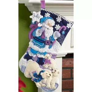 Bucilla Felt Applique Christmas Stocking Kit ARCTIC SANTA 18 inch - Picture 1 of 2