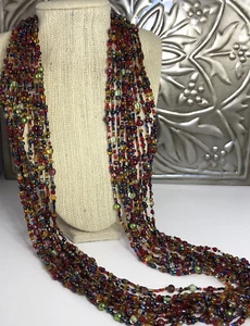 Joan Rivers 12 Stränge Rocailles Multicolor Farbige Glasperlen Halskette 34 Zoll - Bild 1 von 6