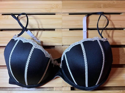 APT 9 Padded Push Up Bra Size 36 B Black, Tan Lace Double Spaghetti Strap Detail - Image 1 of 4