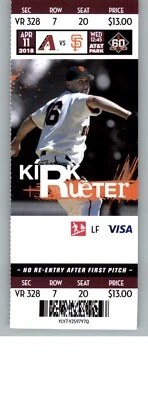 Boleto completo Arizona Diamondbacks vs San Francisco Giants 4/11/2018 - Kirk Rueter Foto 1 de 2