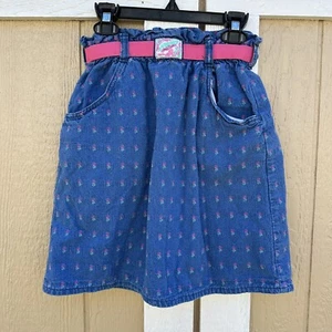 Vintage Oshkosh Pink Blue Jean Denim Pull On Skirt Floral Girl’s Size 10 Elastic - Picture 1 of 6