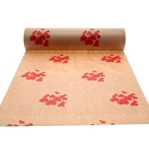 Kraft Paper Roll 50cm Wide 100m Roll Natural with Red Heart Clusters Print - Picture 1 of 2
