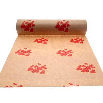 Kraft Paper Roll 50cm Wide 100m Roll Natural with Red Heart Clusters Print - Image 1 of 2