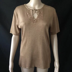 Sag Harbor Damen Pullover Größe Small Mokka Braun Khaki Kurzarm Bestickt - Bild 1 von 12