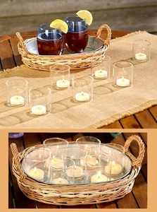 Wicker Basket Candleholder Centerpiece Serving Tray Decorative 9-Pc Set - Picture 1 of 4
