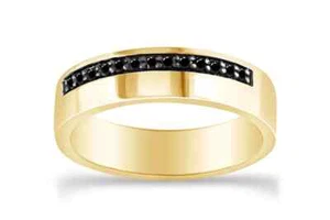 1/6ct Black Real Diamond Band Ring For Men & Women 14K Gold Plated Sterling - Picture 1 of 17