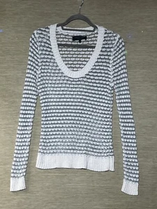 Jersey de trapo y hueso para mujer mediano algodón lino tejido abierto cuello en V suéter. - Imagen 1 de 12