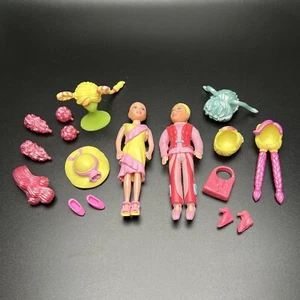 2000s Mattel Polly Pocket Lot 2 Dolls, Clothing & Accessories (Pop N Style Wigs) - Picture 1 of 7