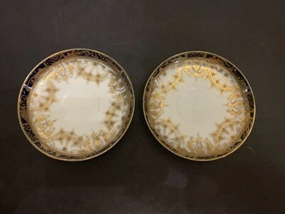 2 platillos antiguos nipones pintados a mano azul cobalto y dorado Moriage Foto 1 de 2