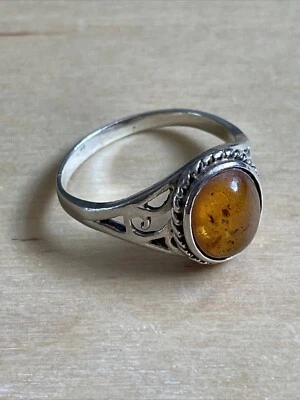 sterling silver 925 ring vintage size O Amber - Image 1 of 4