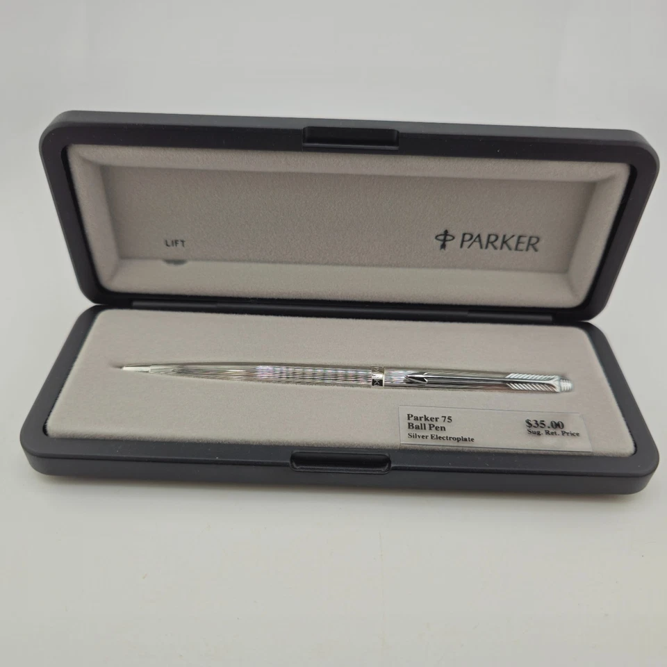Parker 75 Silver Electroplate Ballpoint Pen Boxed Vintage NOS - Image 1 of 4