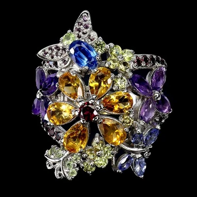 Anello in argento sterling 925 pera citrino cianite peridoto zaffiro gemma... - Immagine 1 di 4