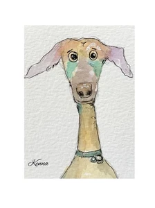 Aceo By Kenna 2.5” X 3.5”whimsy Dog 3 Painting Original Signed Watercolour & Ink - Picture 1 of 4