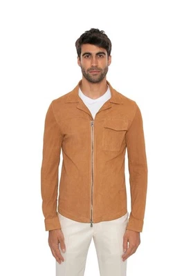 $3950 ISAIA NAPOLI Brown Zip Jacket Aged Effect Lambskin Leather 36 US / 46 EU - Image 1 of 4