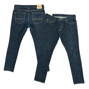 Pantalones de mezclilla ajustados Abercrombie & Fitch para hombre 34x32 lavado oscuro, botón mosca, usados en excelente estado - Imagen 1 de 8