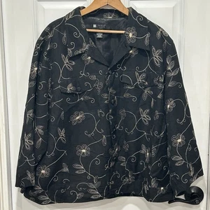 Vintage Carole Little Jacket, Plus Size 2X, Black, Silk Floral Embroidered - Picture 1 of 6