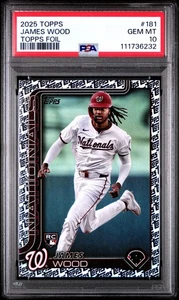 2025 TOPPS SERIES 1 - JAMES WOOD RC #181 - TOPPS FOIL PSA 10 GEM! - NATIONALS - Picture 1 of 2