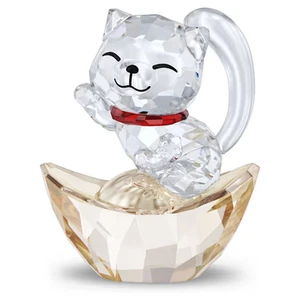 SWAROVSKI GATO DE LA SUERTE SÍMBOLOS ASIÁTICOS FIGURA DE CRISTAL NUEVA - Imagen 1 de 4
