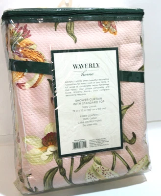 Waverly Home Tiger Lily Floral Matelasse Pink Shower Curtain 72" x 72" Cotton - Image 1 of 4