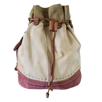 Рюкзак на шнурке Lucky Brand холщовый замшевый и кожаный богемное хиппи 15 дюймов x 15 дюймов  - Изображение 1 из 4