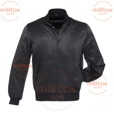 Varsity Satin Bomber Jacket Black – Premium Quality, Free Shipping, No VAT - Image 1 of 3