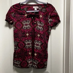 Koi Women’s Size S Scrub Top Geometric Print - Picture 1 of 13