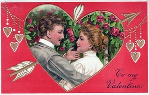 SAN VALENTINO - Coppia vicino cespugli di rose nel cuore al mio San Valentino Cartolina - Foto 1 di 2