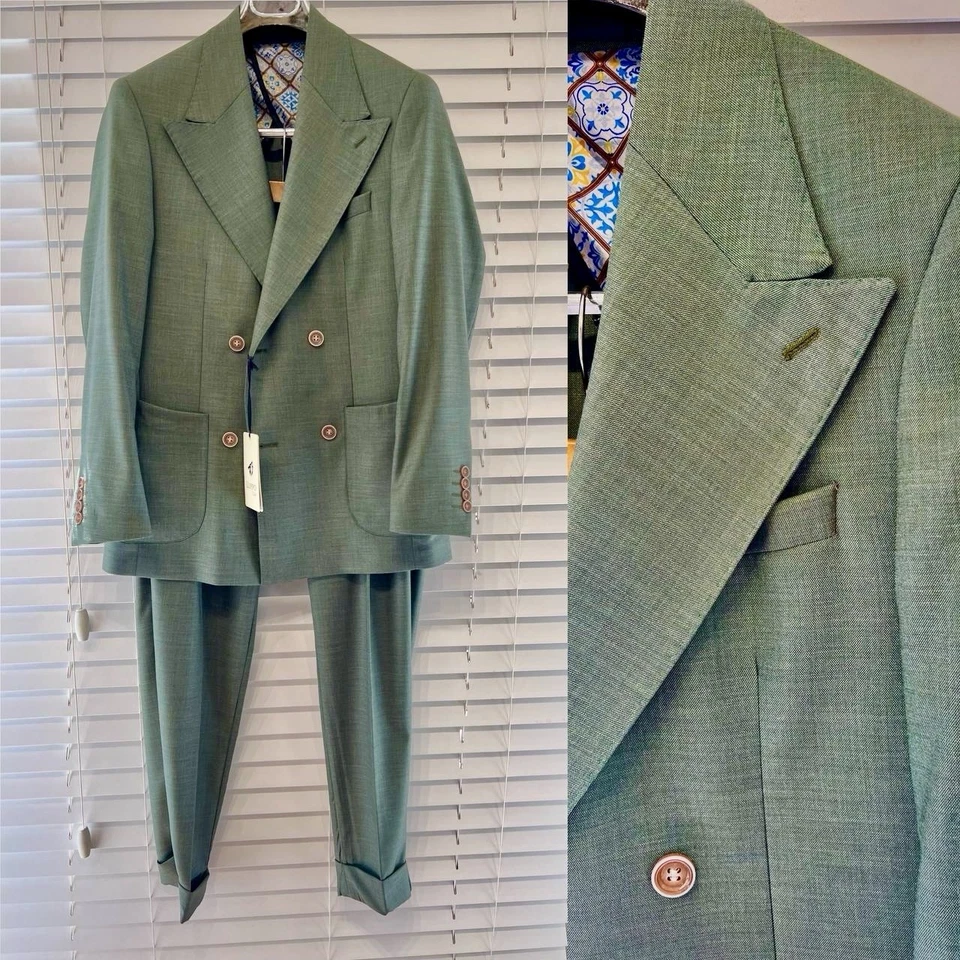 Traje Para Hombre Solapa Ancha Parisino Doble Pecho Estilo Sartorial 44R Verde Foto 1 de 1