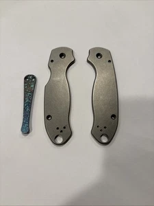 SPYDERCO PARA MILITARY 3 Stonewashed TITANIUM SCALES Timascus Clip - Picture 1 of 2