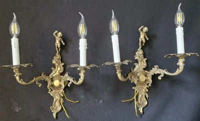 Vintage of French Brass 2 Light Sconce Wall Light - Image 1 of 4