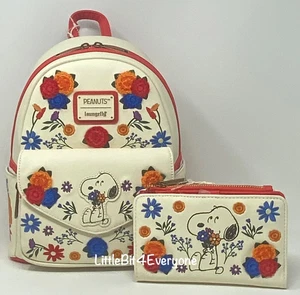 NEU Loungefly X Peanuts Floral Snoopy Mini Rucksack & Geldbörse Set Exklusiv - Bild 1 von 19
