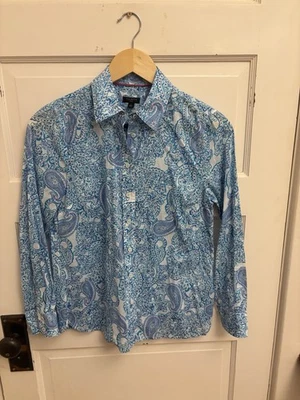 Camisa Talbots Para Mujer 100% Algodón Blanco Paisley Botón Delantero Talla P/XS Petite Foto 1 de 4