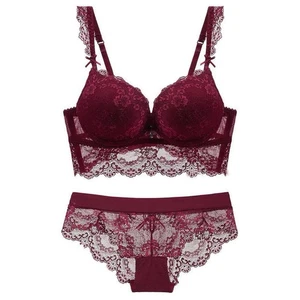 Cup Transparente Spitzenstickerei Bh Sets Unterwäsche Anzug Schwarz Weinrot7393 - Bild 1 von 2