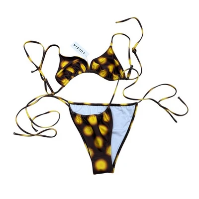 Conjunto de Bikini Loleia Amelie Teje Marrón Amarillo Lunares Lado Traje de Baño NUEVO Foto 1 de 4
