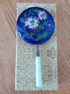 Vintage Porcelain And Jade Handled Small Hand Mirror In Original Box Appears New - Bild 1 von 12
