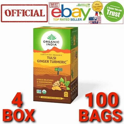 Turmeric Ginger USA Organic India TEA OFFICIAL 4 BOX 100 BAGS USA