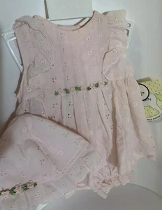 Pink Eyelet Baby Dress 3 piece Size 12 Month with Matching Hat Summer Outfit NWT - Picture 1 of 11