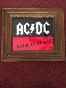 Vintage AC/DC Wood Framed Carnival Glass Mirror Wall Art Picture Back In Black - Picture 1 of 2