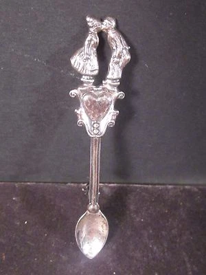 Sterling HEART SPOON PIN Dutch Couple Kissing    2 3/4"  - Image 1 of 4