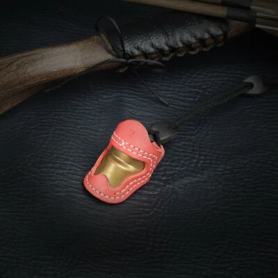 Archery Thumb Ring Soft Leather & Brass Finger Protector for Archery Bow Red - Image 1 of 4