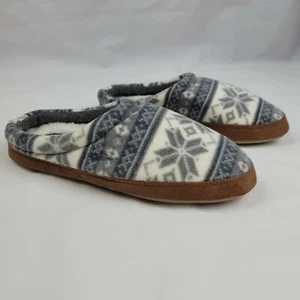 Lands' End Men's Fair Isle Sherpa Fleece Clog Slippers Lined White Gray - Picture 1 of 10