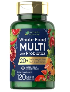 Whole Food Multivitamin with Probiotics| 120 Coated Caplets|Made with 20 Fruits  - Picture 1 of 5